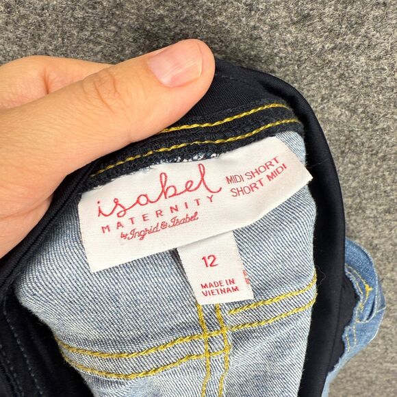 Ingrid & Isabel Maternity Shorts Women 12 Maternity Blue Cut Off Denim Pull On - Picture 3 of 5